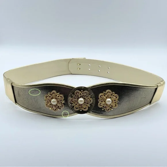 Vintage Gold Statement Belt 80s Waist Power Suit Jewelry Cinch Las Vegas EUC